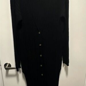 Free People Black Ribbed Button Front Long Duster Cardigan XL